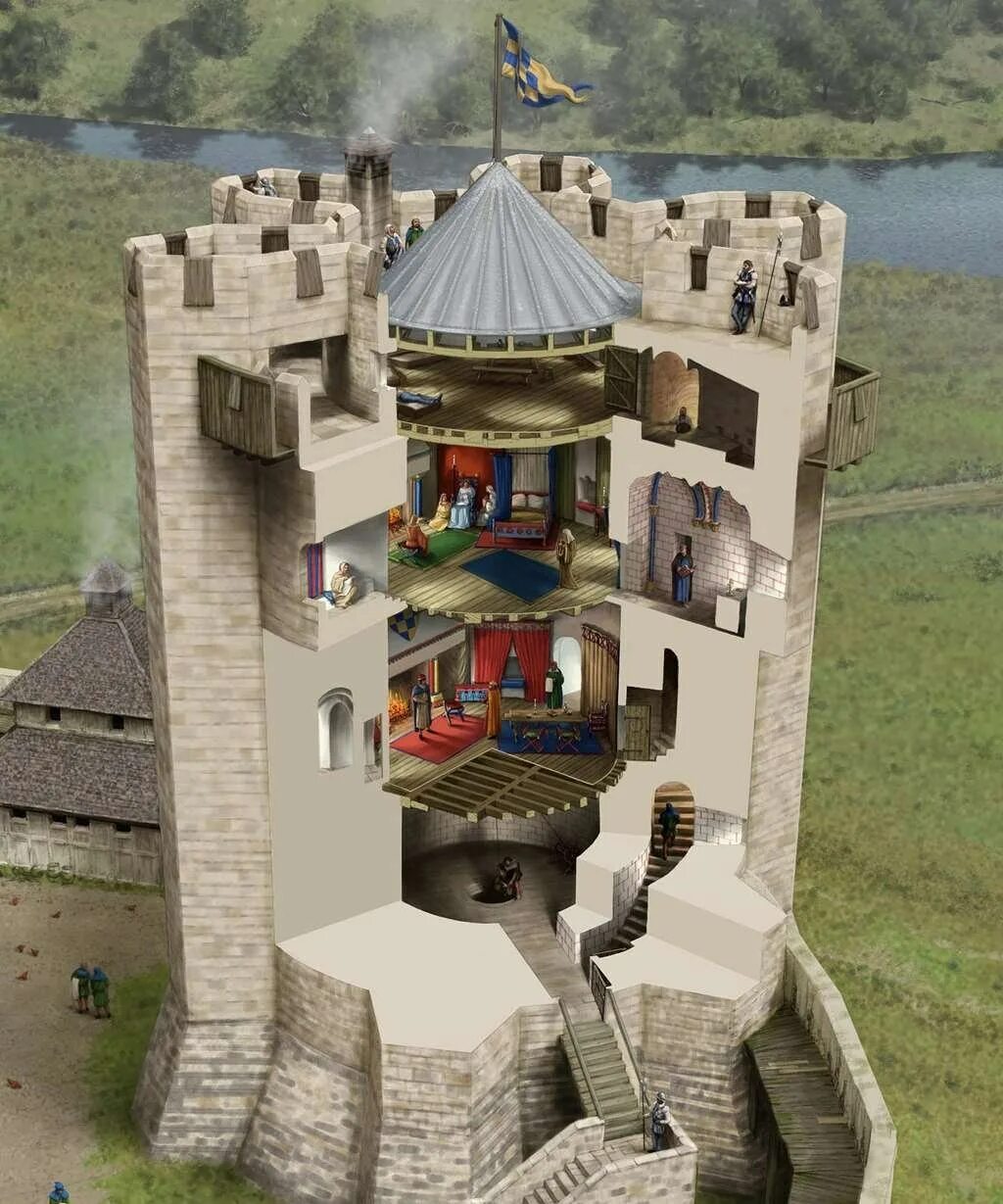 Дома замки построить. Донжон башня в средневековье. Башня донжон романский стиль. Донжон в средневековом замке. Средневековый Рыцарский замок донжон.