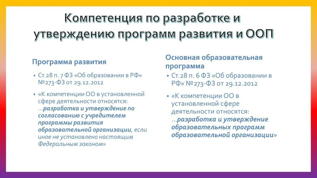 Полномочия относятся к компетенции. Разработка ООП основного общего образования относится к компетенции. Разработка по учебной программе относится к компетенции. Разработка основных общеобразовательных программ. К основным образовательным программам ООП относятся.