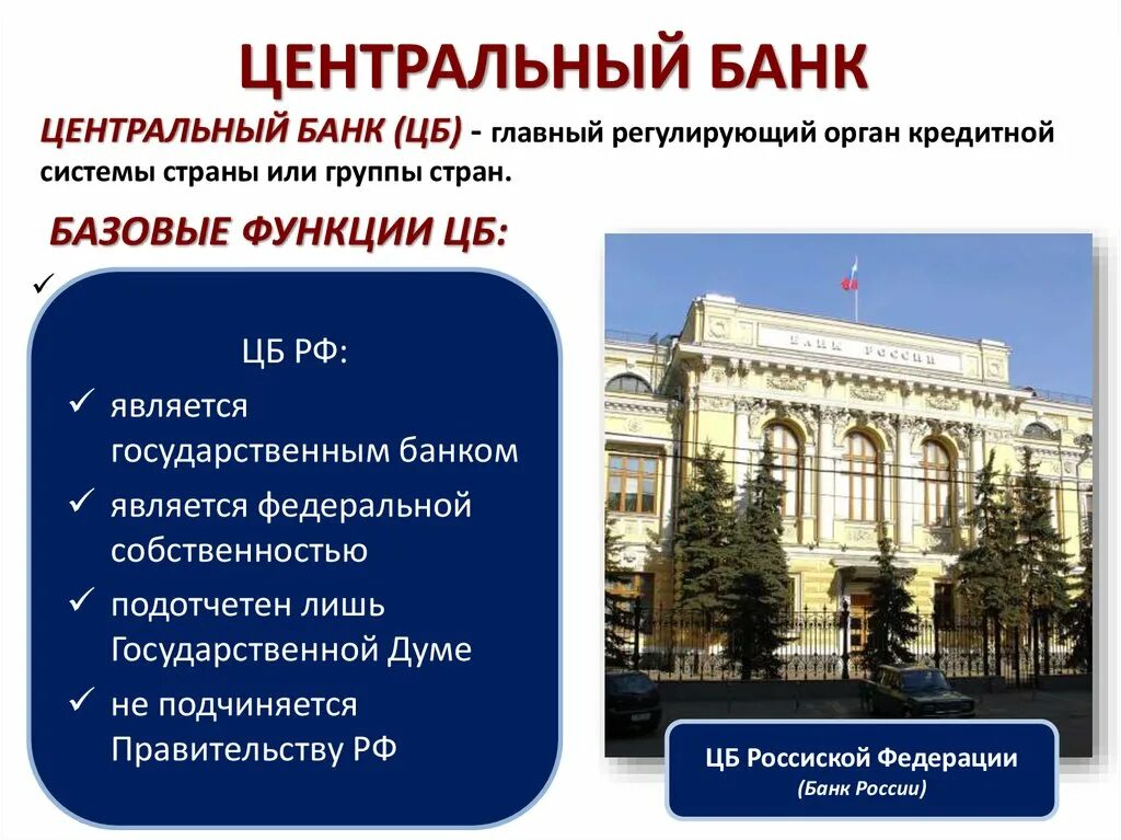 Цб является банком банков. Центральный банк. Центральный банк это в экономике. Центральный банк России экономика. Центральный банк функции.