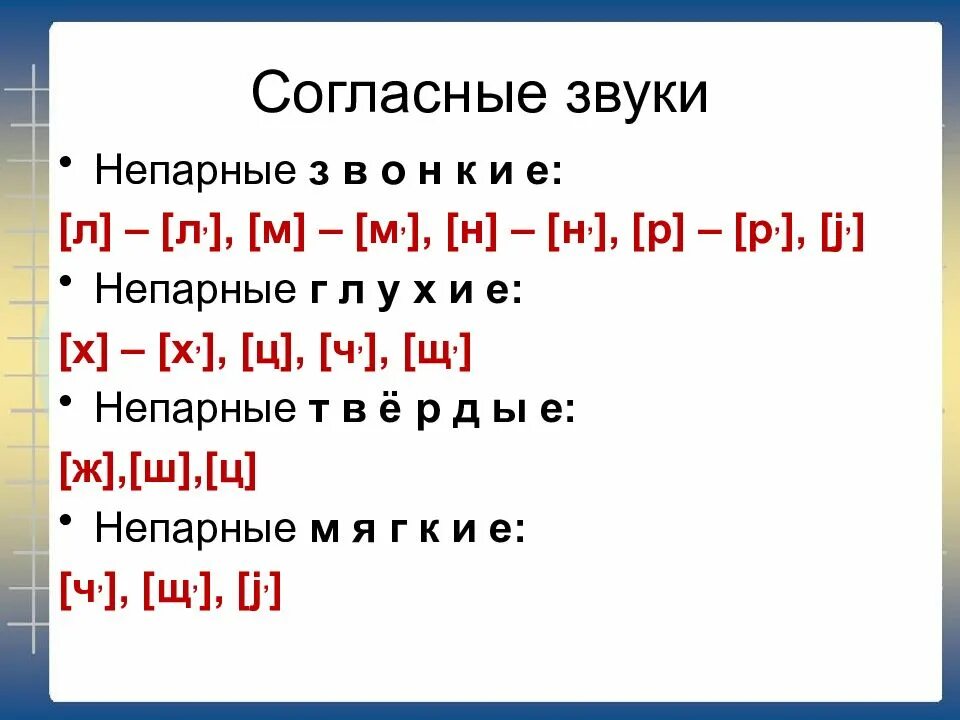 Привести пример согласные звуки. Мягкие непарные согласные звуки 3 класс. Непарные твёрдые согласные звуки. Согласный звонкий непарный звук. Твёрдые непарные согласные звуки в русском языке.