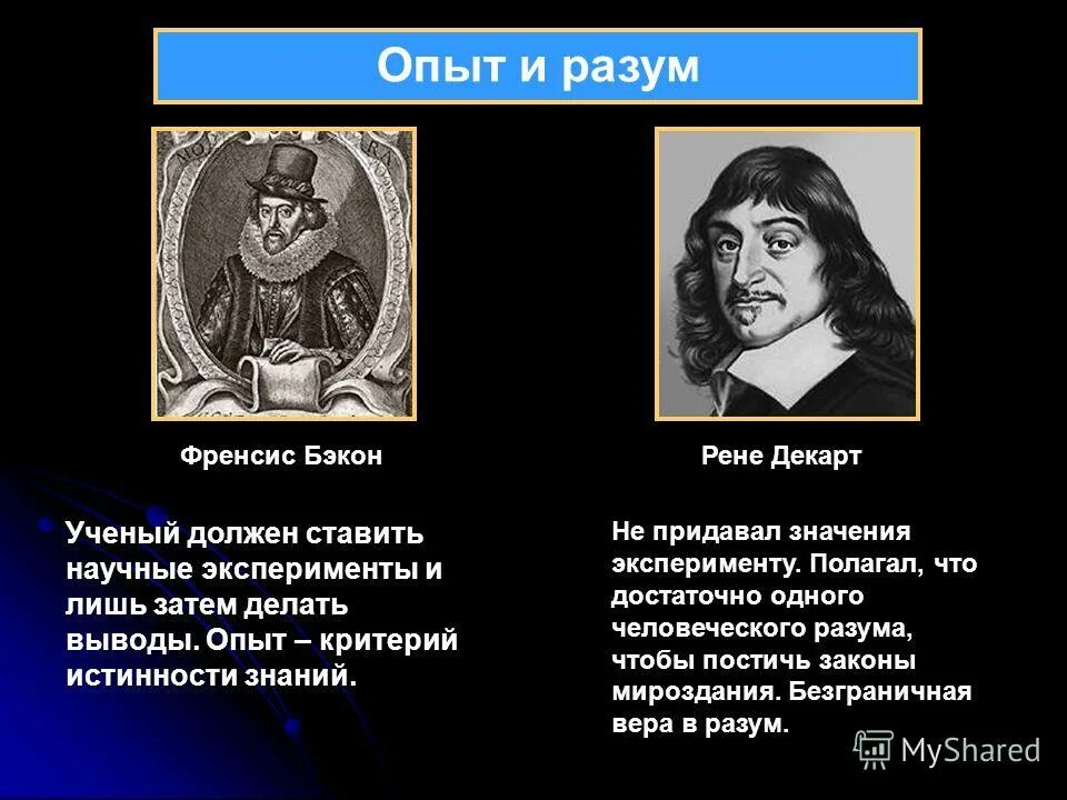 Методология нового времени. Фрэнсис Бэкон и Рене Декарт. Ф. Бэкон и р. Декарт. Концепции ф. Бэкона и р. Декарта.. Метод исследования Фрэнсиса Бэкона и Рене Декарта.