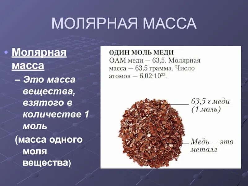 Масса молекулы меди