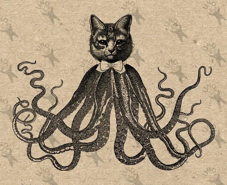 Кошка-осьминог арт. Кошка Осьминожка. Животные с щупальцами.