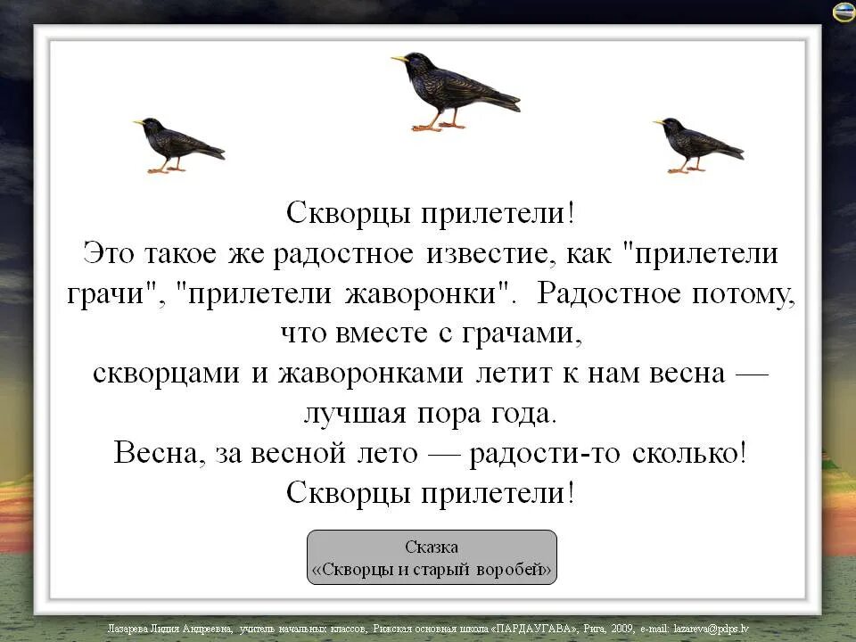 Прилетают птицы предложение. Птицы прилетают с Юга. Скворцы вестники весны. Грач и скворец.