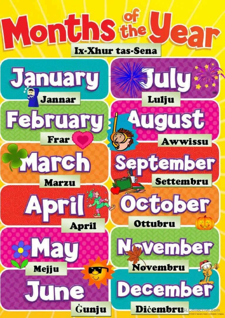 Months of the year for kids