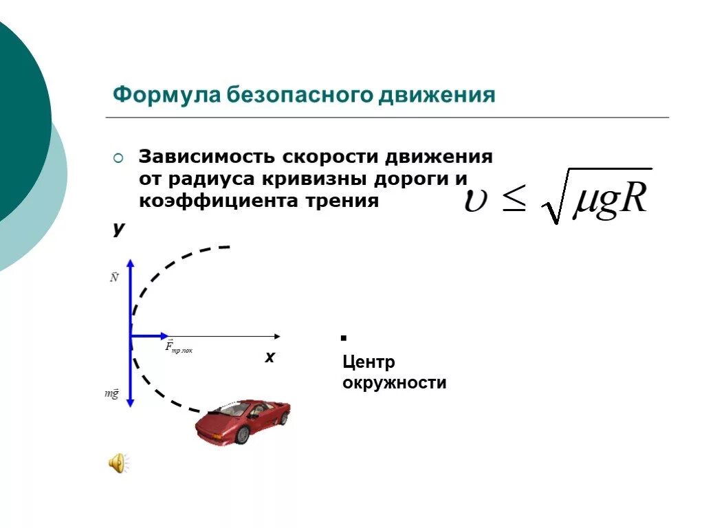 Скорость на радиусе дороги