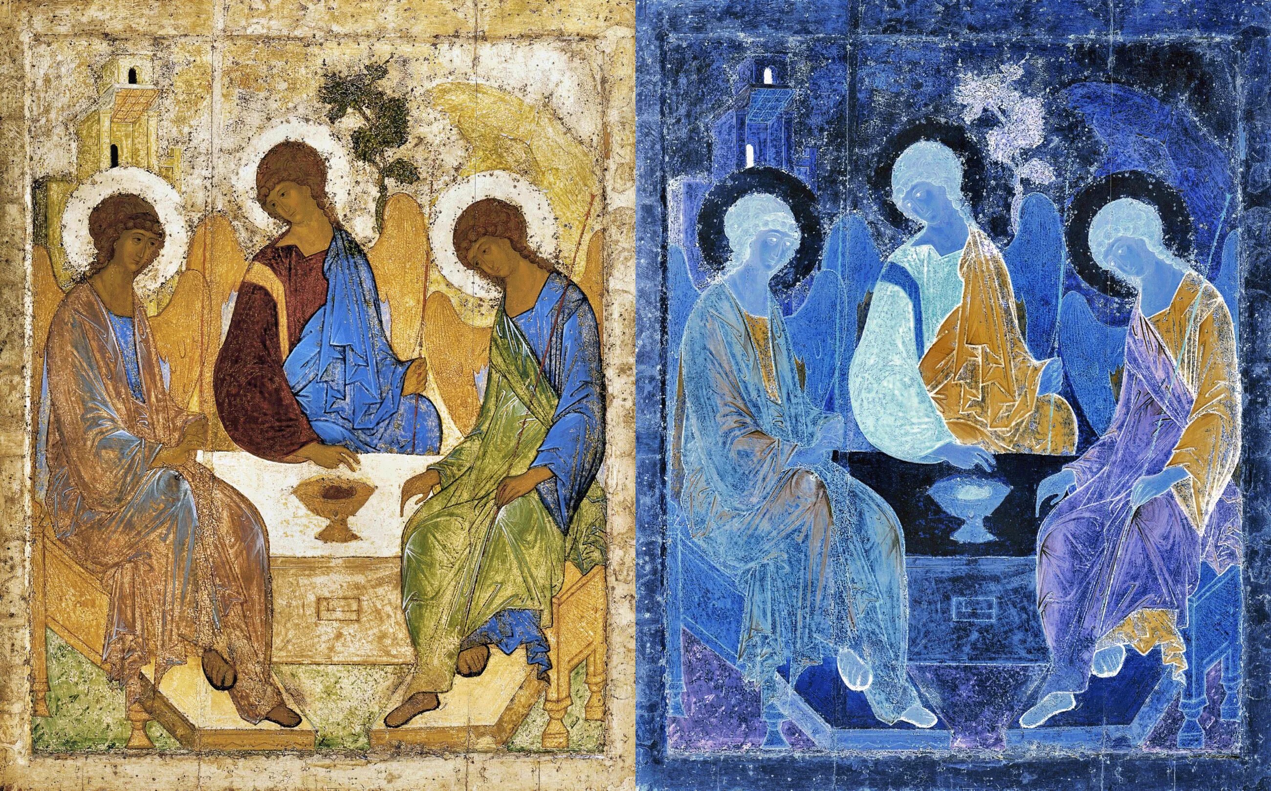 Икона троица андрея рублева. Троица ветхозаветная икона рублева. Троица андрея рублева в каком году. Андрей рублев святая троица в третьяковской галерее. Икона андрея рублёва святая троица.