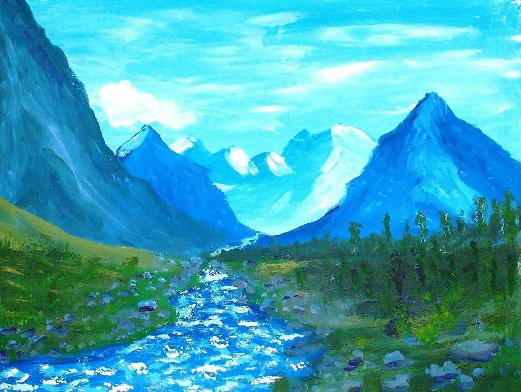 Рисунок красивых гор. Гора Белуха Чорос Гуркин. Картины Рериха Алтай Белуха. Алтай горы акварелью. Горный пейзаж простой.