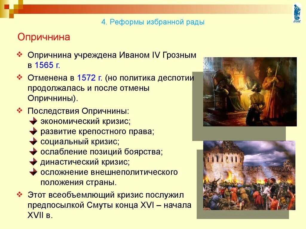 Эпоха Ивана Грозного период опричнины. Опричнина (1565-1572). Итоги правления Ивана IV.. Реформы опричнины. Событиям явлениям смуты