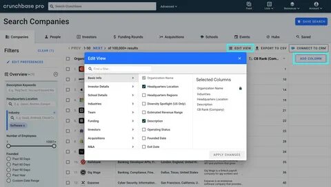 Navigating Crunchbase Pro.