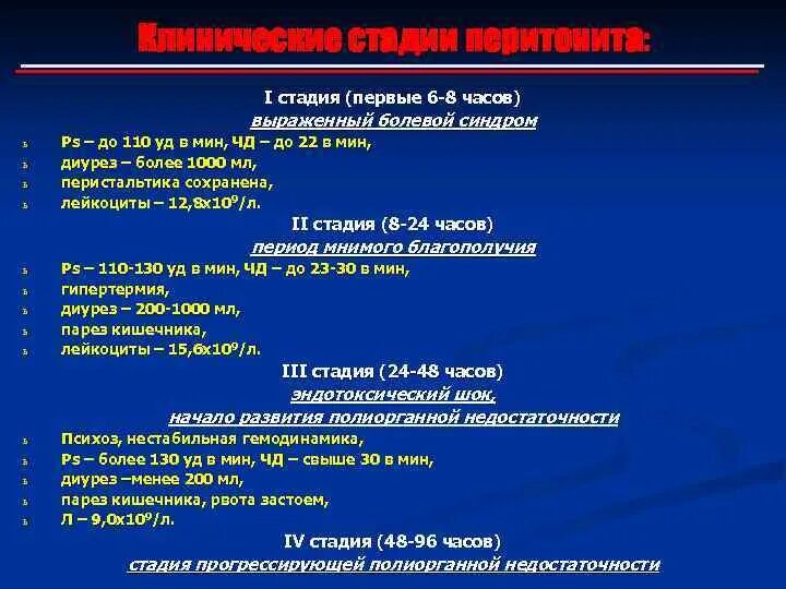 Классификация перитонита по фазам течения. Реактивная фаза перитонита патогенез. Клинические стадии развития перитонита. Клинические стадии острого перитонита.