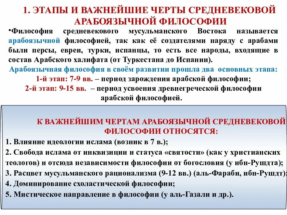 Средневековая восточная философия. Особенности арабоязычной средневековой философии. арабская средневековая философия. черты арабской средневековой философии. этапы и важнейшие черты средневековой арабоязычной философии.