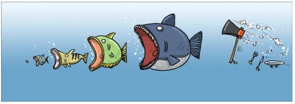 Конкуренция рыб. Рыбки едят друг друга. Рыба карикатура. Рыба дружит.