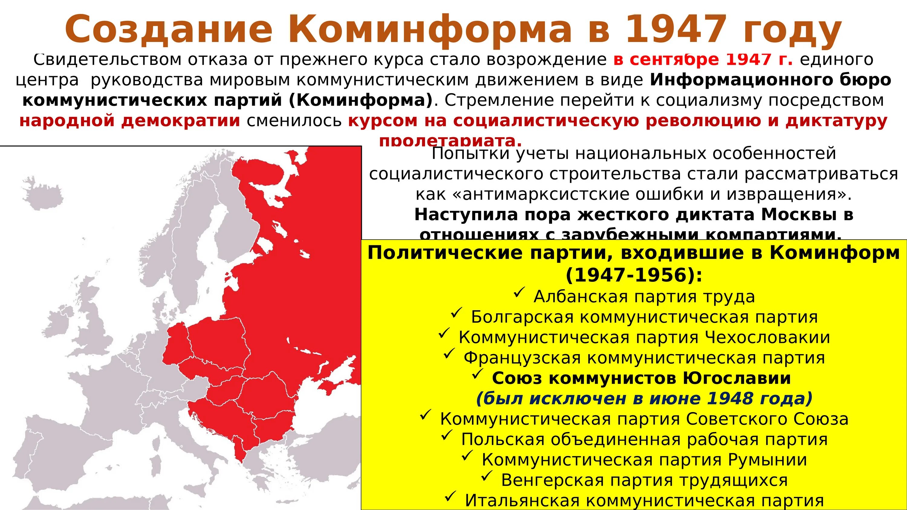 Коммунистические партии стран Европы. Установление коммунистических режимов в Восточной Европе. Советско-югославский конфликт. Страны Социалистического лагеря Восточной Европы. Коминформ это