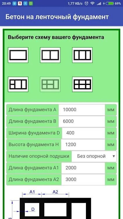 Калькулятор расчета бетона на ленточный