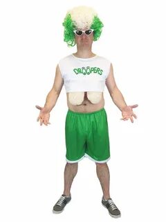 Mens Lifeguard Costume Fake Boobs Adult Funny Fancy Dress Stag Party Do Out...