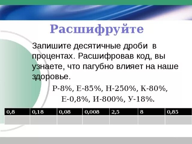 Запишите в процентах десятичные дроби. Расшифруй код. Расшифровка кода 8 8 8. Запишите в процентах десятичные дроби 0,8.