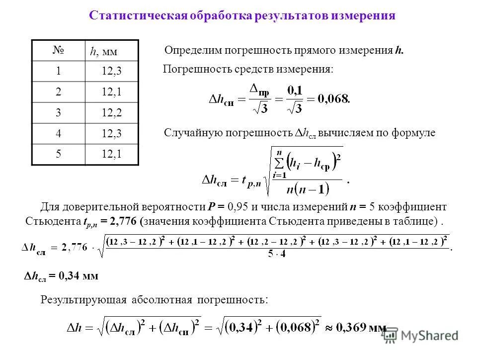 Математическая обработка результатов измерений