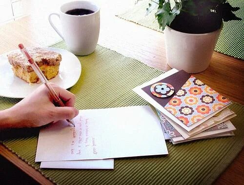 Writing cards. Writing on cards.