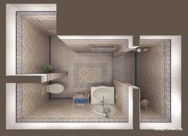 Схема ванной комнаты, Ванная под лестницей, Планировки