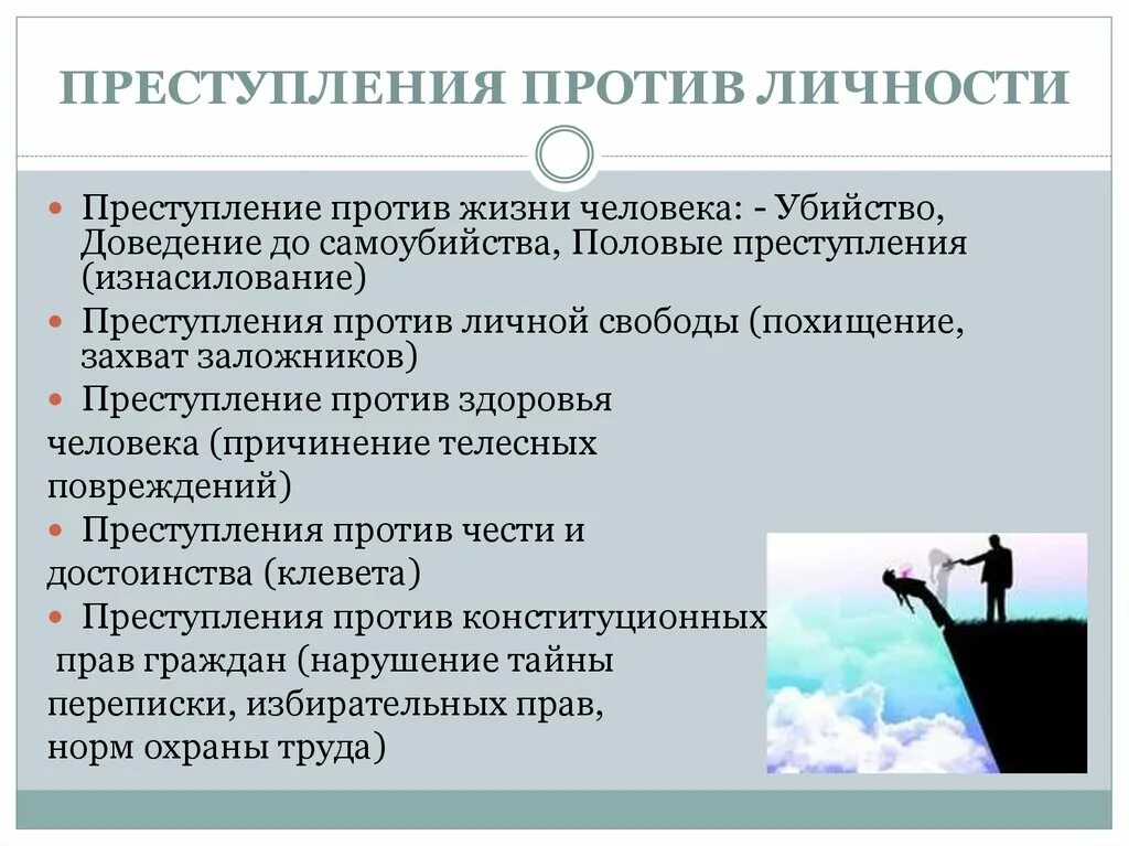 Какие виды преступлений вам известны. Преступление против личности примеры.