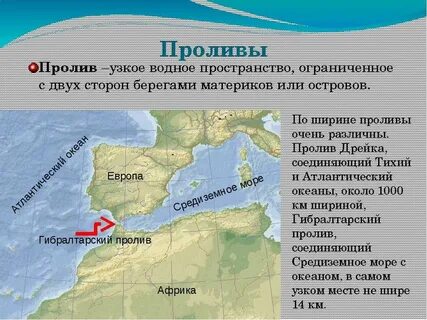 Гибралтарский пролив на физической карте полушарий