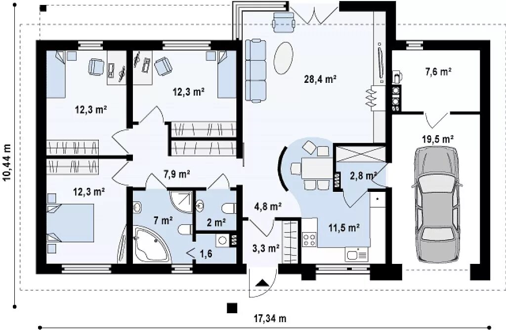 Одноэтажный дом с гаражом план. Проекты одноэтажных 10м-12м домов с гаражом. Дом 150 кв.м одноэтажный проект. План схема одноэтажного дома с гаражом.