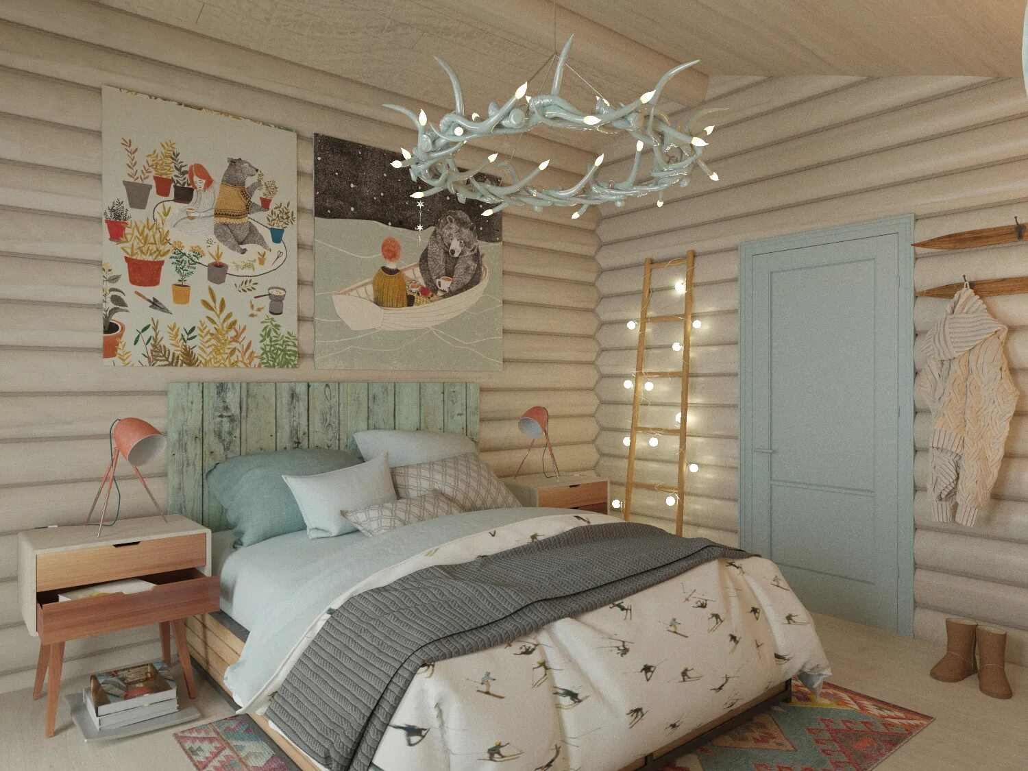 Вагонка Сканди интерьер. Сканди Прованс спальня. Спальня в деревянном доме в стиле Сканди. Спальня в бревенчатом доме.