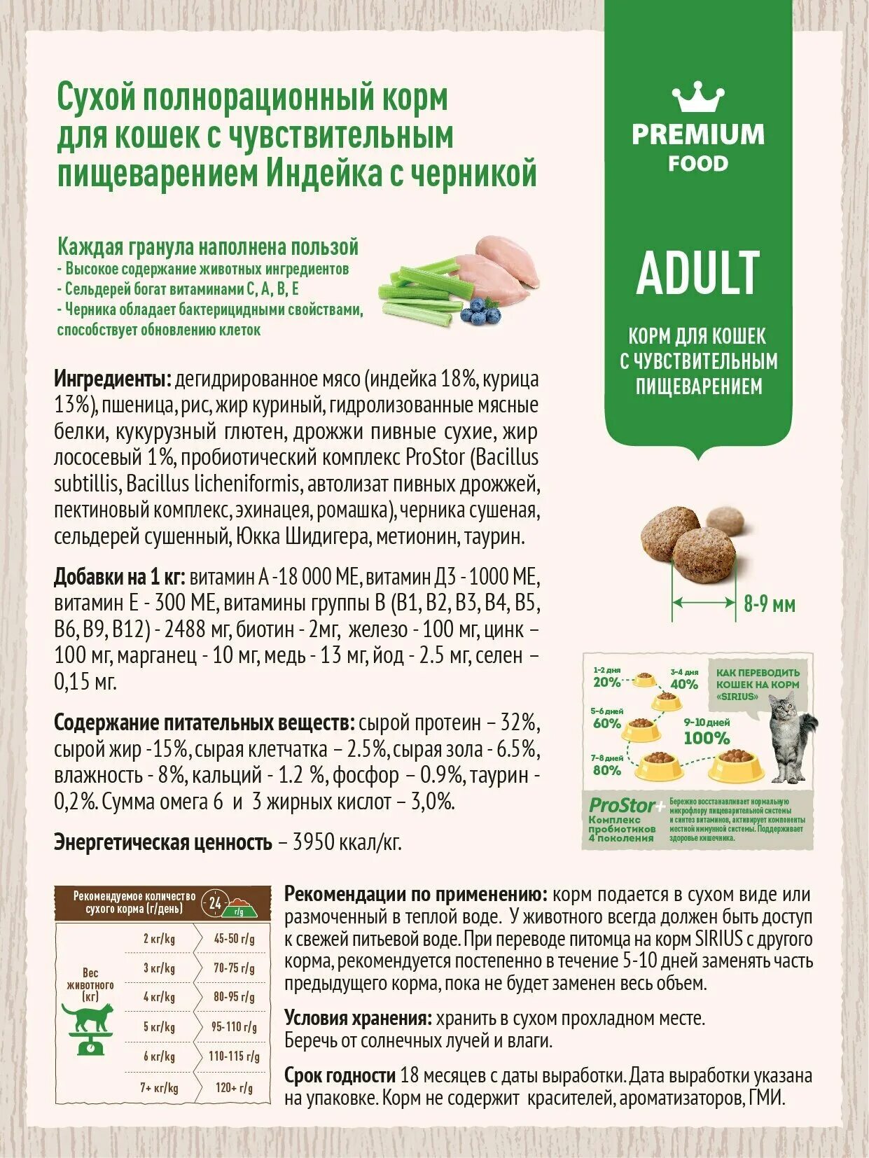 сухой корм для кошек сириус состав