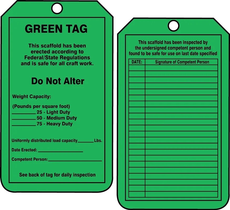 Scaffolding tag. Scaff tag. Green tag для узлов оборудования и инструмента. Scaffolding Tagout. Choose tag