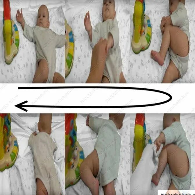 Поворачивается с живота на спину. Учим ребенка переворачиваться на живот. переворачивание ребенка со спины на живот. научить ребенка переворачиваться с живота на спину. упражнения для переворота малыша.