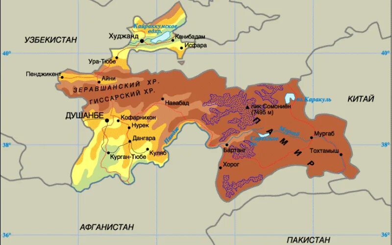 Таджикистан границы на карте. Карта Таджикистана с названиями городов. Географическое положение Таджикистана. Таджикистан карта географическая.
