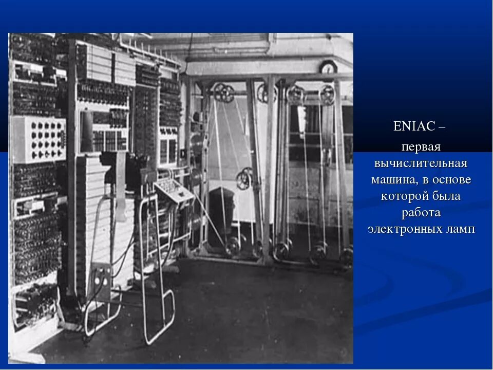 Eniac компьютер 1946 год. ЭНИАК компьютер. Первая электронно вычислительная машина Eniac. Первая ЭВМ Eniac была создана в конце 1945 г. в США..