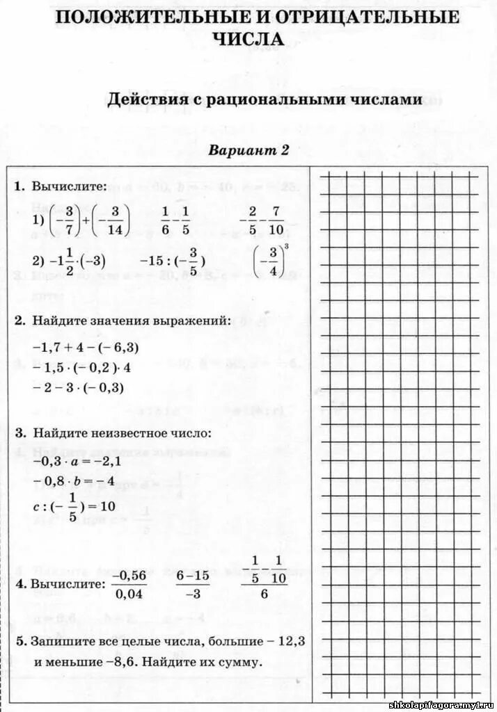 САМОСТОЯТЕЛЬНАЯ РАБОТА "ДЕЙСТВИЯ С РАЦИОНАЛЬНЫМИ ЧИСЛАМИ" - САМОСТОЯТЕЛЬНЫЕ РАБО