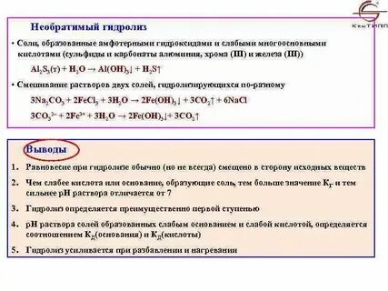 Гидролиз сульфита калия обратимая