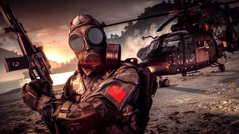 Battlefield 4. Скачать картинку Оружие, Солдаты, Противогаз, Военный, Верто...
