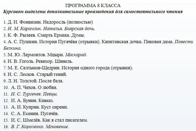 Список литературы для 8 класса по программе. Список литературы 8 класс книги по школьной программе. Список литературы 8 класс программа школа России. Список литературы на лето для 8 класса по программе.