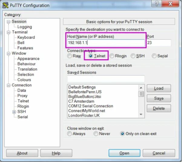 Putty Telnet. SSH подключение через Putty. Telnet configuration. Putty com порт.