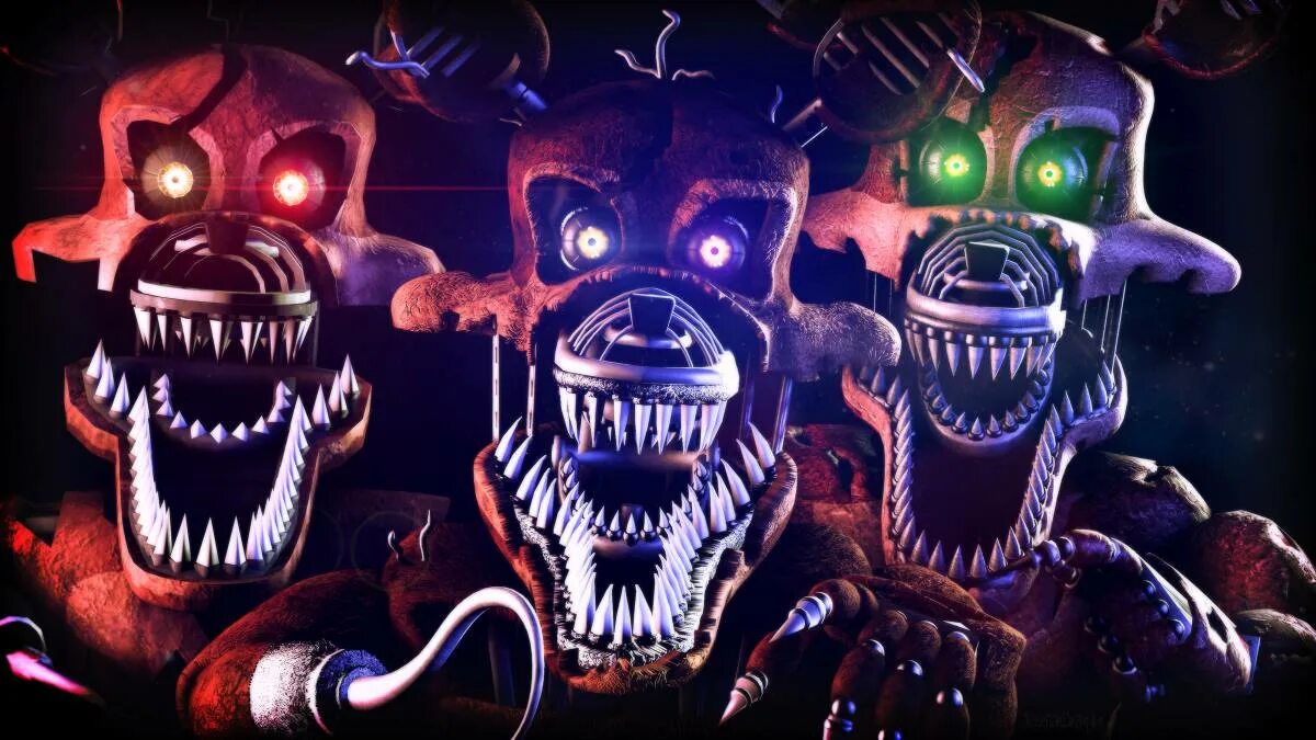 Кошмарные аниматроники из фнаф 4. Найтмер Фокси. FNAF Nightmare Foxy. Кошмарный Бонни и кошмарный Фокси.