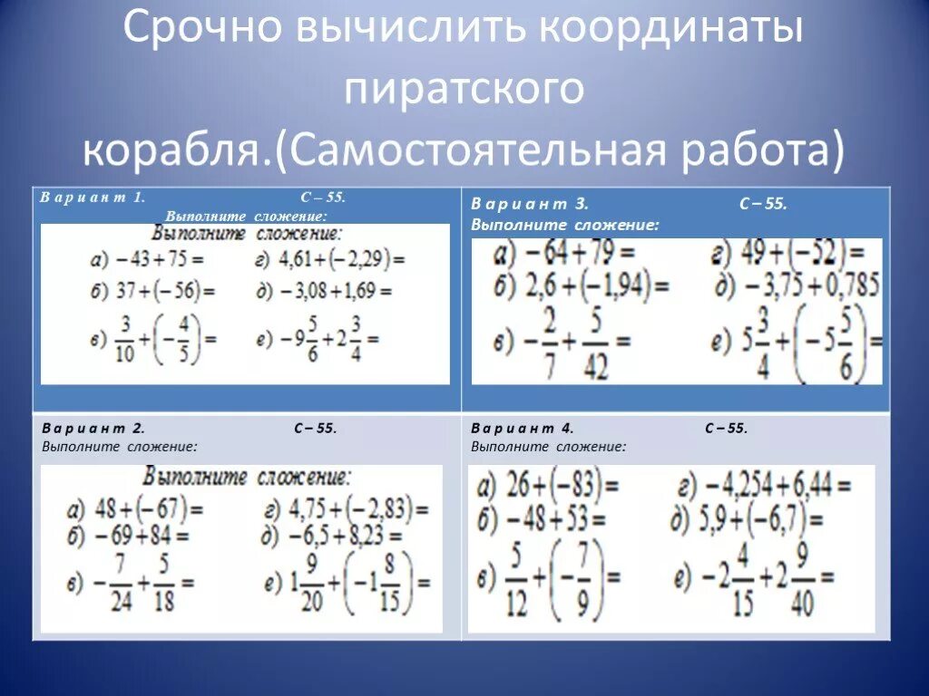 Тренажер действия с положительными и отрицательными