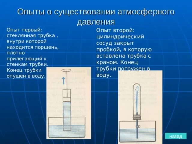 В вертикально расположенной стеклянной трубке. Опыты подтверждающие атмосферное давление физика 7 класс. Опыты с атмосферным давлением. Опыт доказывающий наличие атмосферного давления. Опыты подтверждающие существование атмосферного давления.