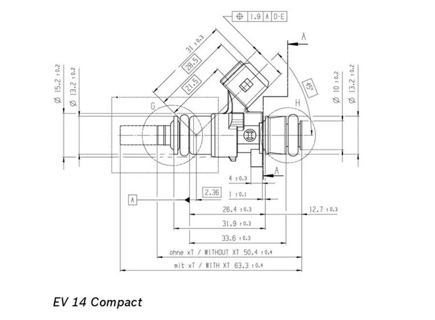 Чертеж форсунки ВАЗ. Форсунка Compact ev14k. Размеры топливной форсунки ВАЗ. Форсунка Bosch ev1 чертеж.