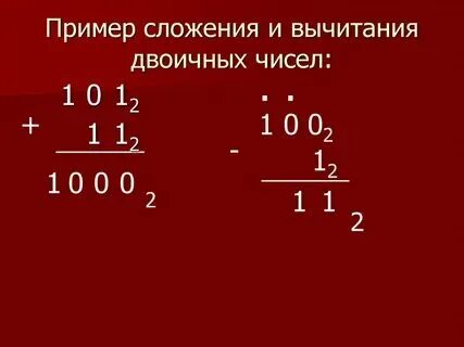 Выполнить сложение двух двоичных чисел