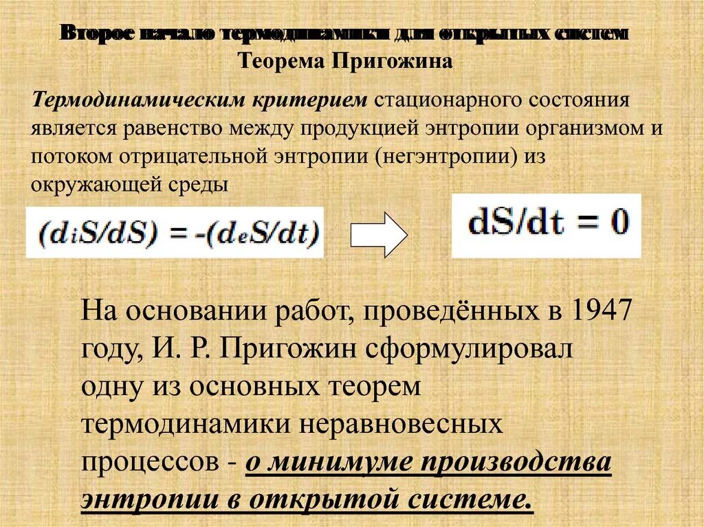 Теорема Пригожина. Термодинамические критерии устойчивости стационарных состояний. Теорема Пригожина для стационарных состояний. Критерии устойчивости стационарного состояния.. Стационарное описывает