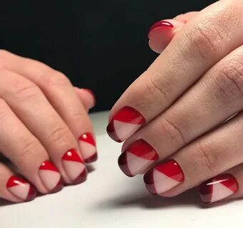 Красный френч на квадратных ногтях