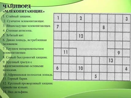 Кроссворд по млекопитающим 7 класс