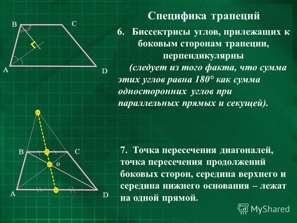 Биссектрисы тупых углов при основании. Биссектриса в равнобедренной трапеции свойства. свойства биссектрис трапеции. биссектрисы углов трапеции. биссектрисы угловтрамеции.