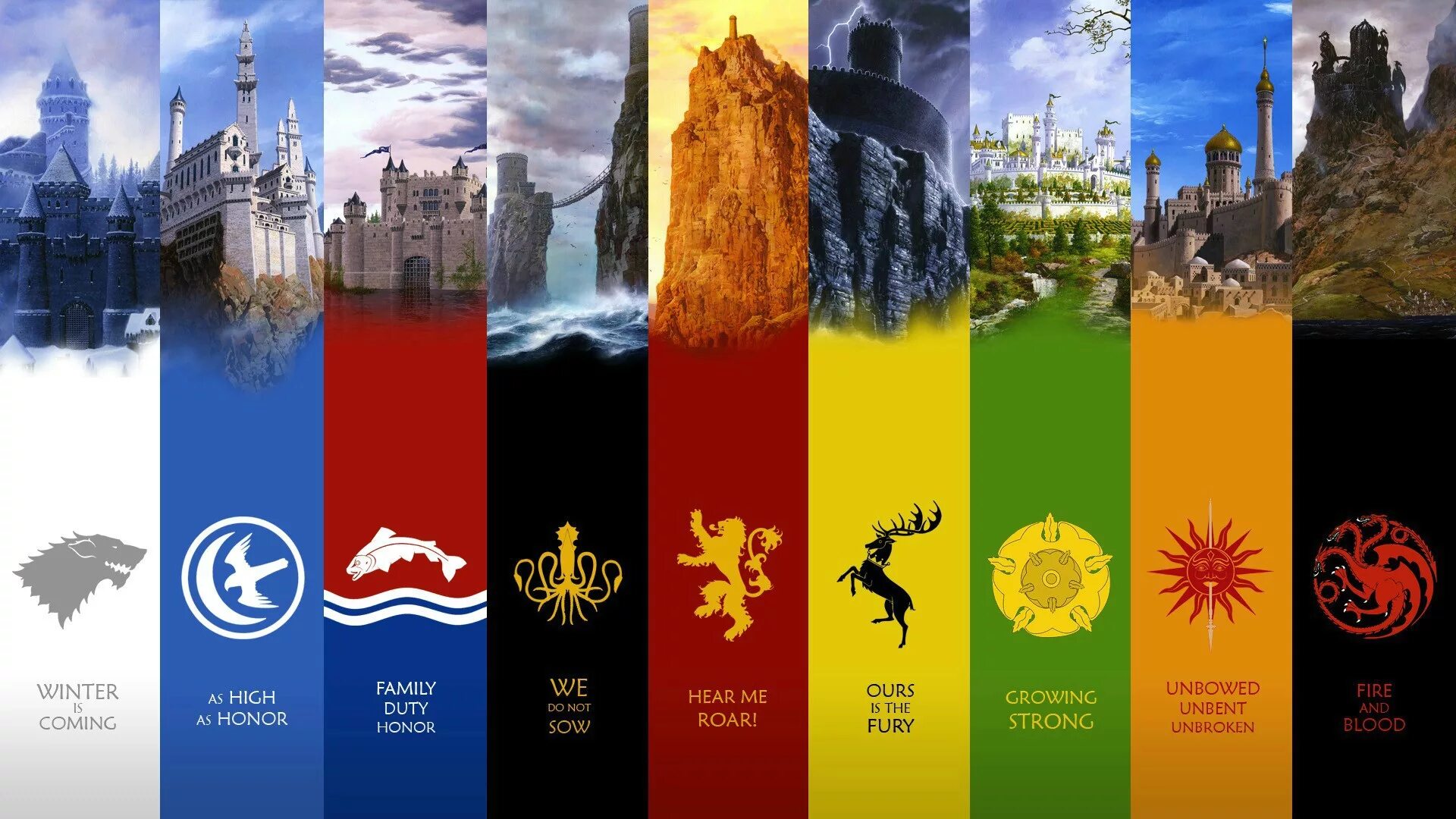 Песни льда и пламени на английском. Гербы великих домов Вестероса. Game of Thrones гербы королевств.