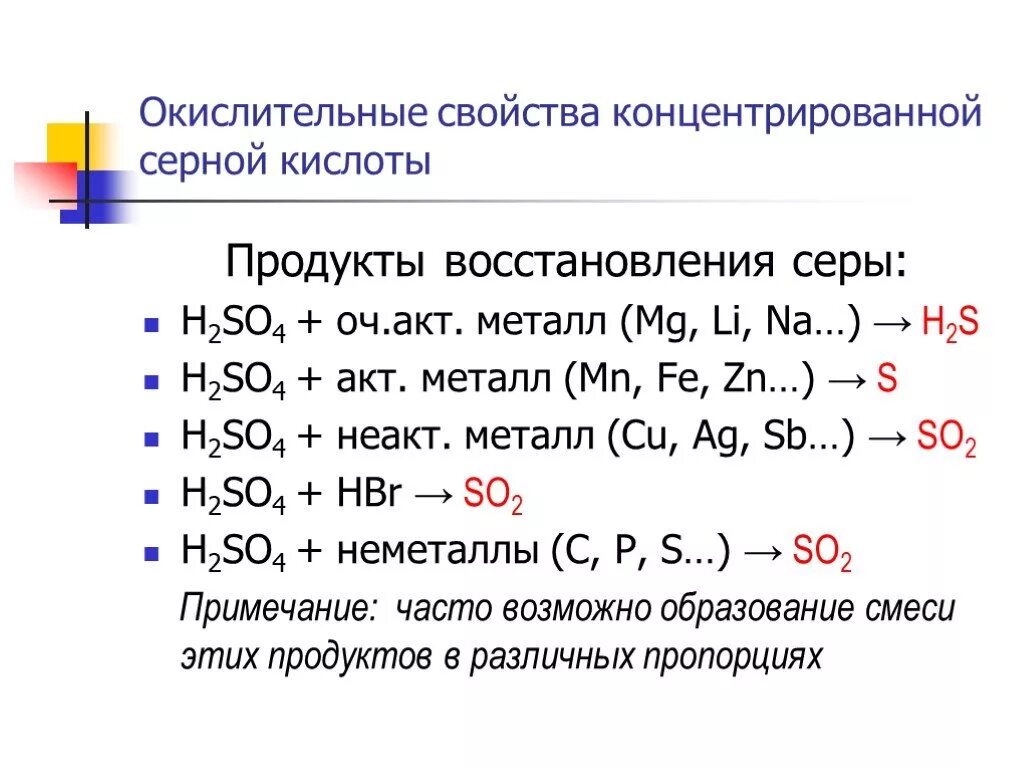 Характеристика концентратов. Окислительно восстановительные свойства h2so4. Окислительно-восстановительные реакции сернистая кислота. Продукты восстановления серной кислоты таблица. Химические свойства серной кислоты: с металлами реакция.