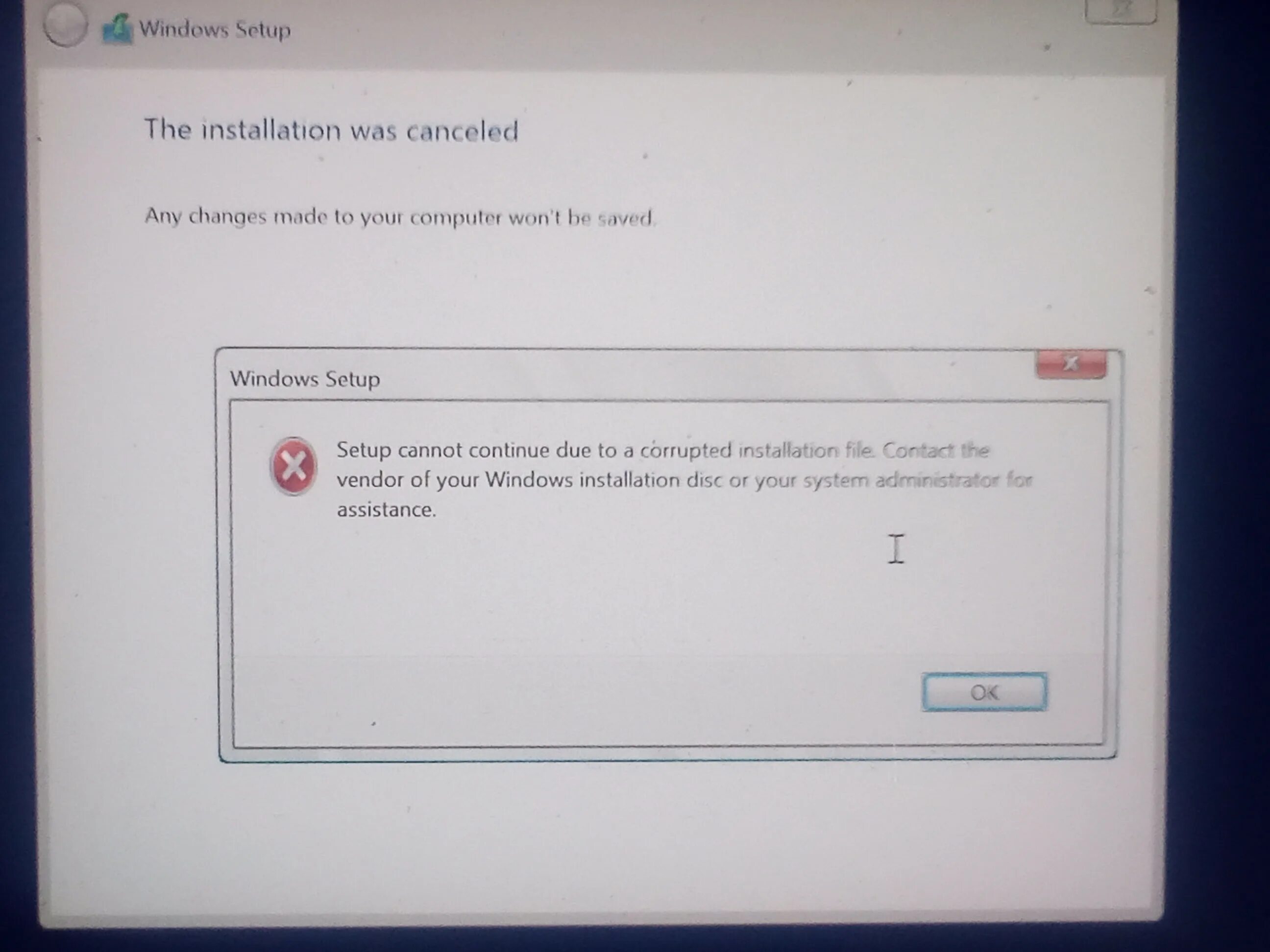 Cannot continue installation because. Cannot continue installation because